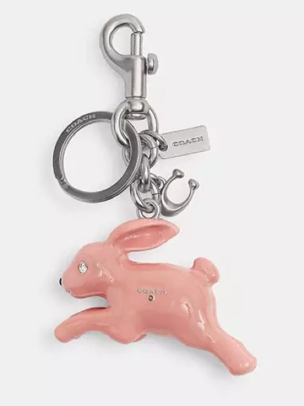 Coach Bunny Bag Charm Keychain🔥pink enamel with silver hardware• New with tags!